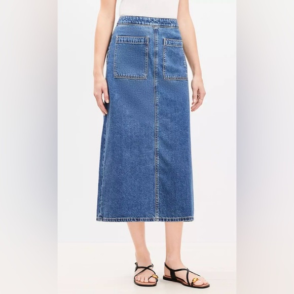 LOFT Petite Denim Patch Pocket Midi Skirt - Picture 2 of 9